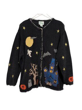 The Quacker Factory Haunted House Cardigan Womens Size 2X Halloween Embroidered